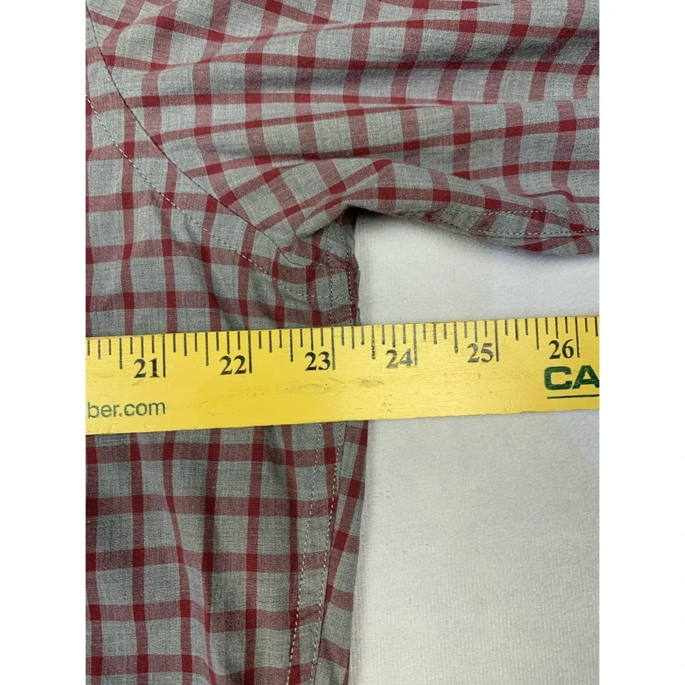 Banana Republic Shirt Mens Large Slim Fit Burgundy Grey Check Custom 078 Wash‎
